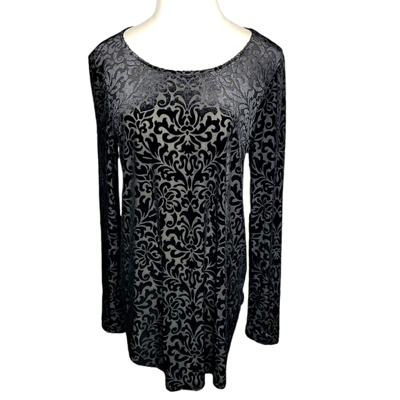 Burnout Velvet Tinseltown Shirt Tail Longline Sheer Goth Witchy Dark Academia L - Picture 1 of 11